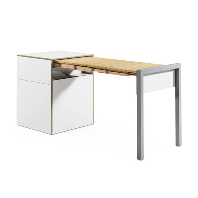 Alwin's Space Box W. Door Extendable Table , White/Beech Laminated Veneer