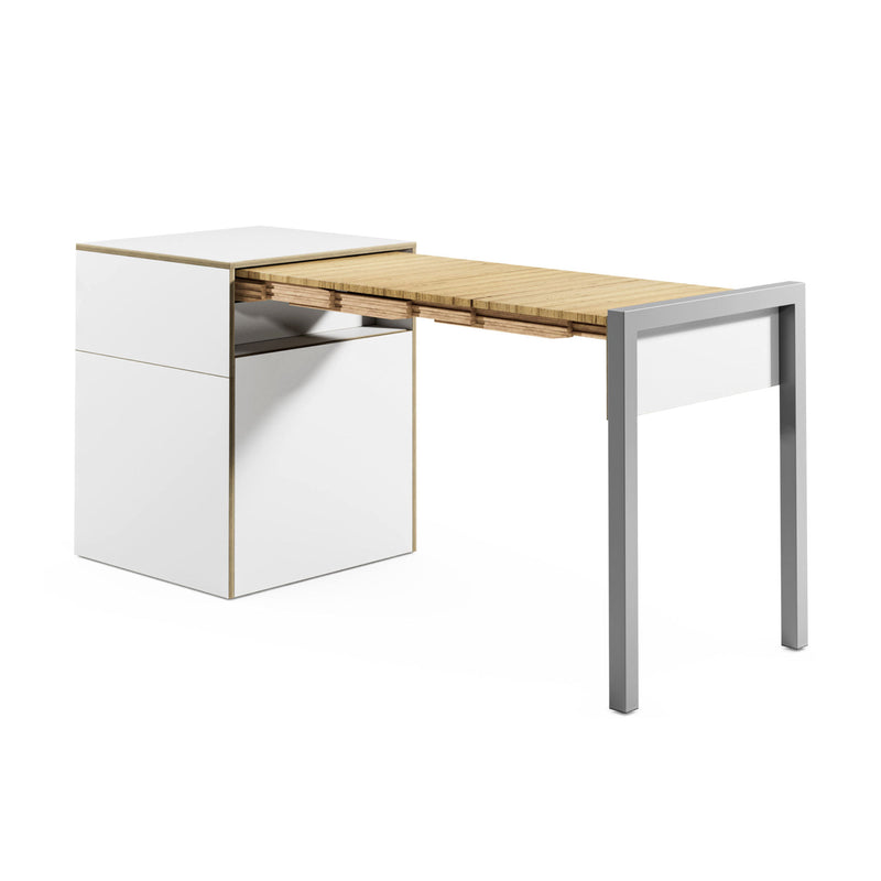 Alwin's Space Box W. Door Extendable Table , White/Beech Laminated Veneer