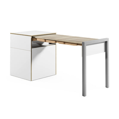 Alwin's Space Box W. Door Extendable Table , White/Platinum Vintage Oak