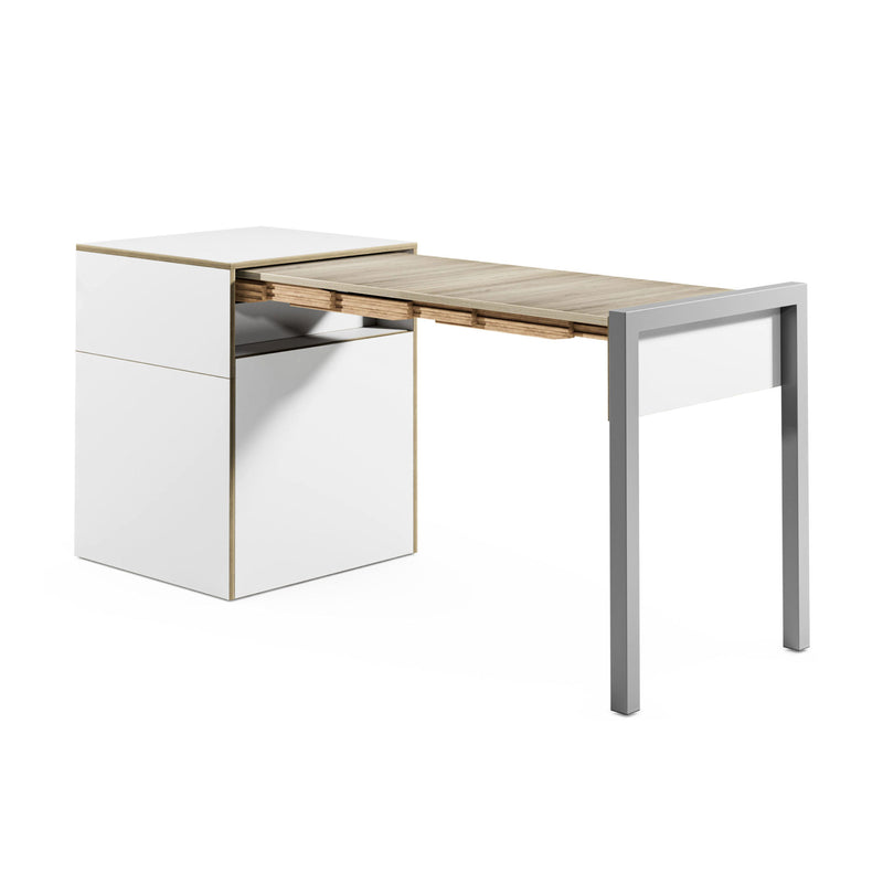 Alwin's Space Box W. Door Extendable Table , White/Platinum Vintage Oak