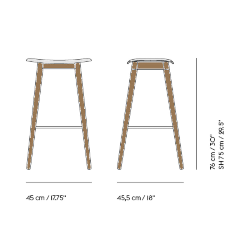 Muuto Fiber Bar Stool Wood Base, Natural White/Oak (75 cm)