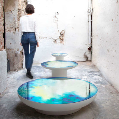 Petite Friture Francis mirror side table(Ø40xh45cm), white/blue yellow