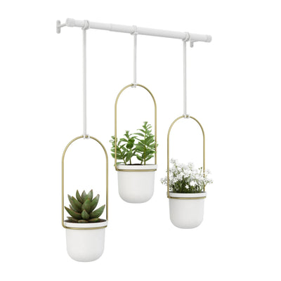 Umbra Triflora Hanging Planters, white - brass