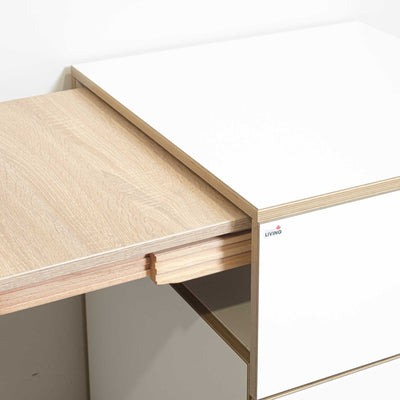 refurbished | Alwin's Space Box Extendable Table Drawers , White/Platinum Vintage Oak