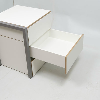 refurbished | Alwin's Space Box Extendable Table Drawers Left Extension, White/Platinum Vintage Oak