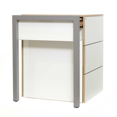 ex-display | Alwin's Space Box Extendable Table Drawers Left Extension, White/Platinum Vintage Oak