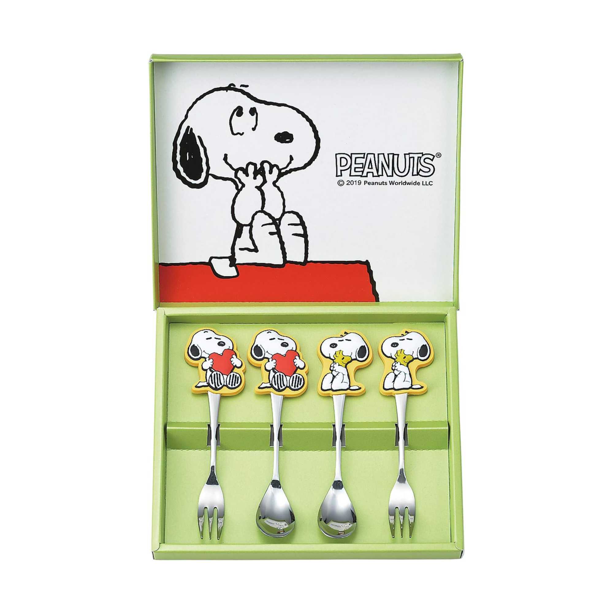 Tamahashi Snoopy Die Cut Spoon & Fork Set of 4, Heart & Hug