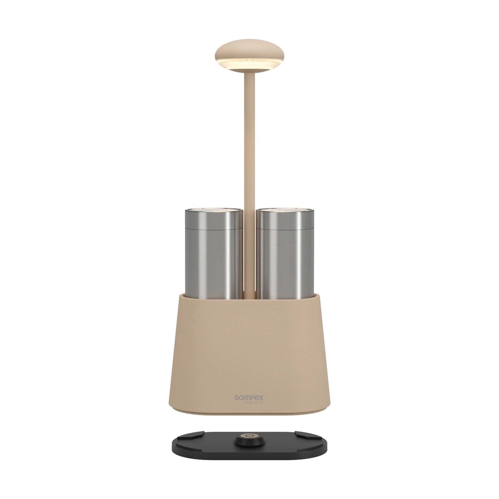 Sompex Heureca rechargeable table lamp with salt&pepper shaker set, sand