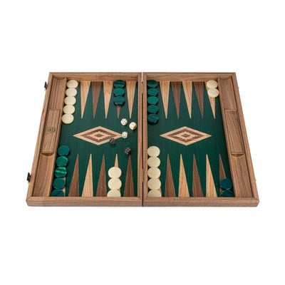 Manopoulos American Green Walnut Inlaid Backgammon Set