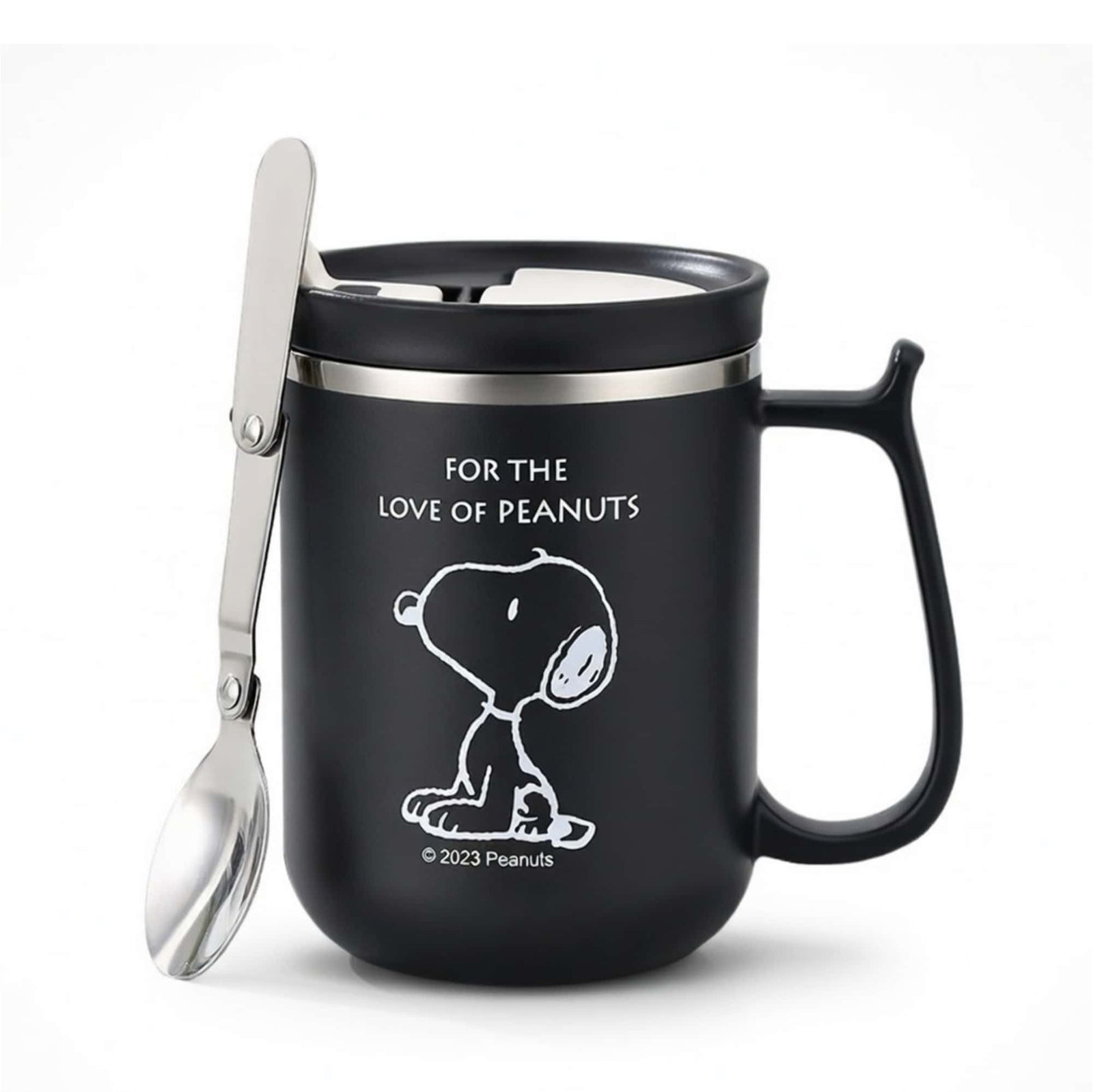 Snoopy stainless steel mug & spoon set, black
