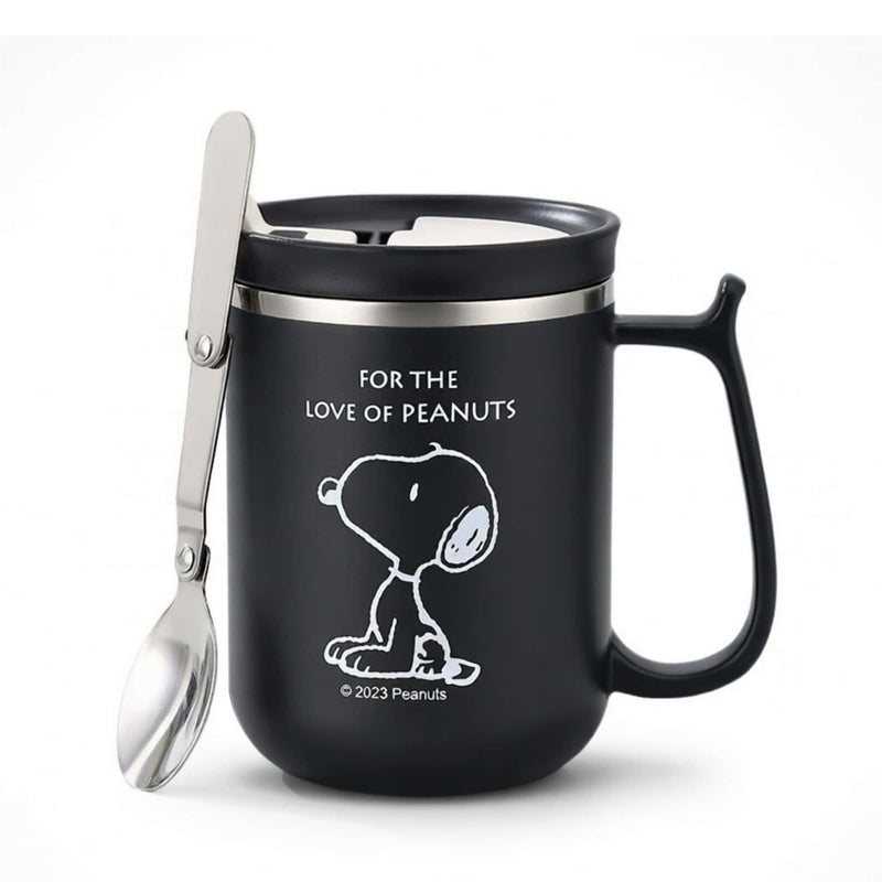 Snoopy stainless steel mug & spoon set, black