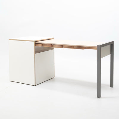 refurbished | Alwin's Space Box Extendable Table Drawers Left Extension, White/Platinum Vintage Oak