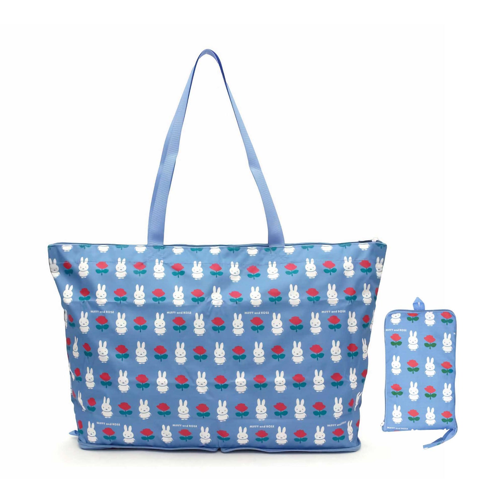 HAPI+TAS© Miffy Foldable Tote Bag 17L, Blue Miffy and Rose