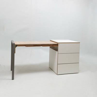 refurbished | Alwin's Space Box Extendable Table Drawers Left Extension, White/Platinum Vintage Oak