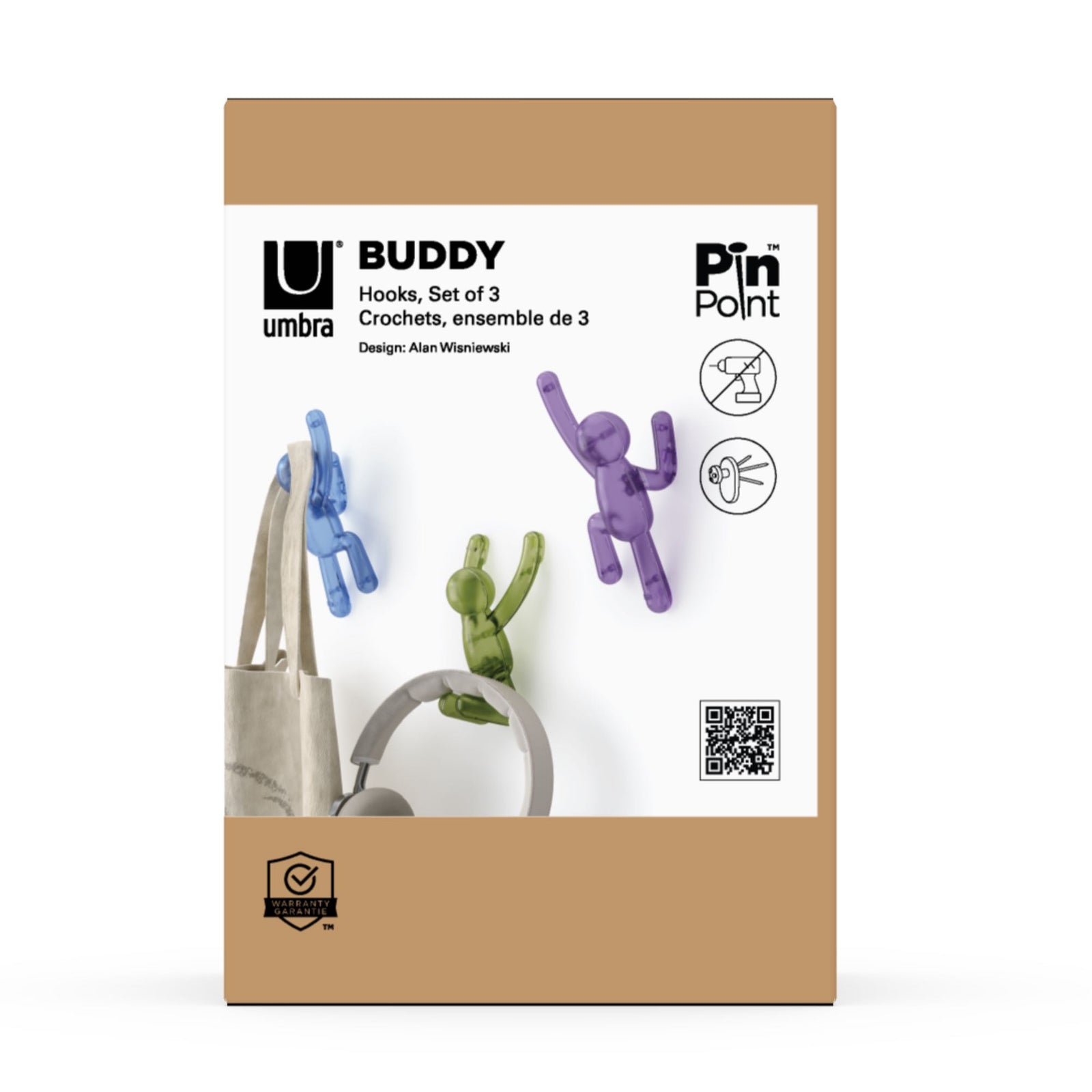 Umbra Buddy Wall Hooks (Set of 3) Pin-Point