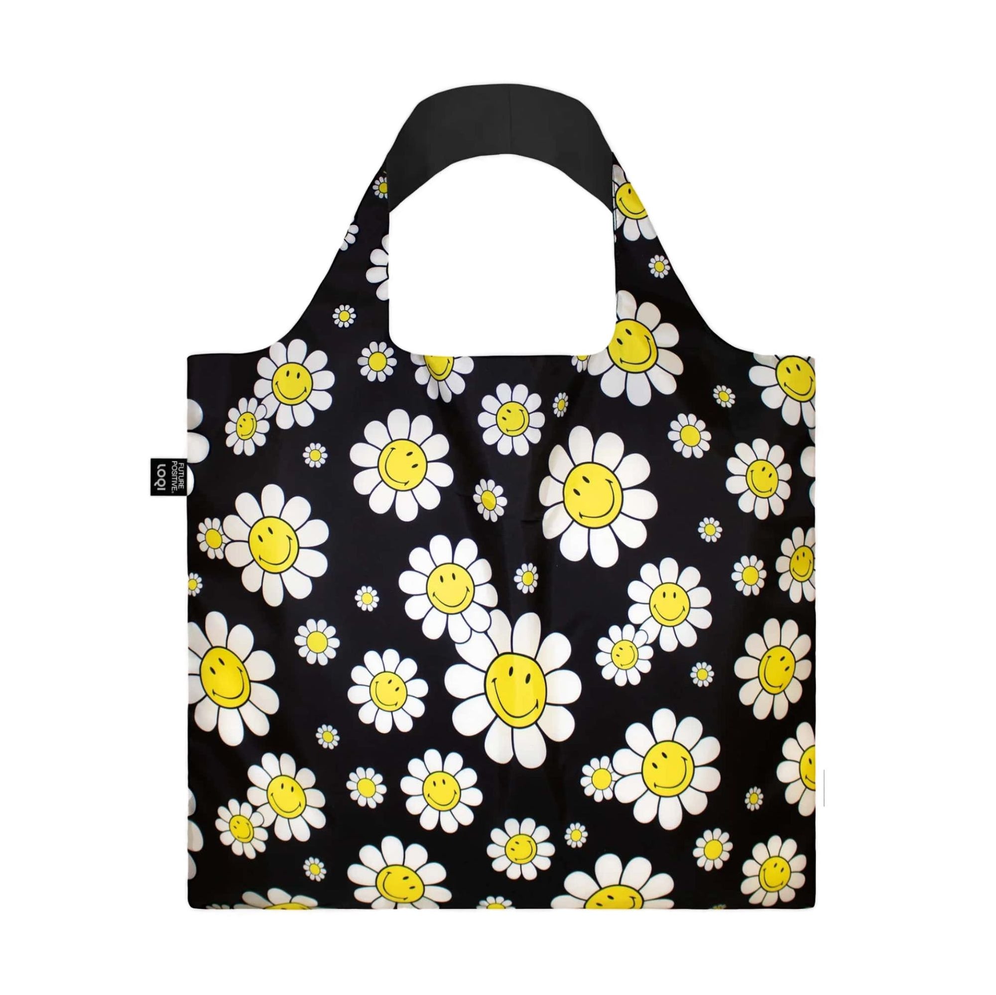 Loqi Smiley Flowers Black tote