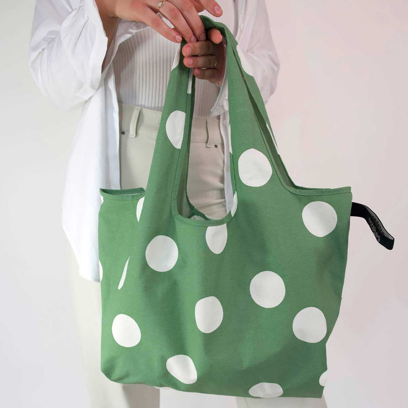 Notabag Foldable Tote, Olive Dots