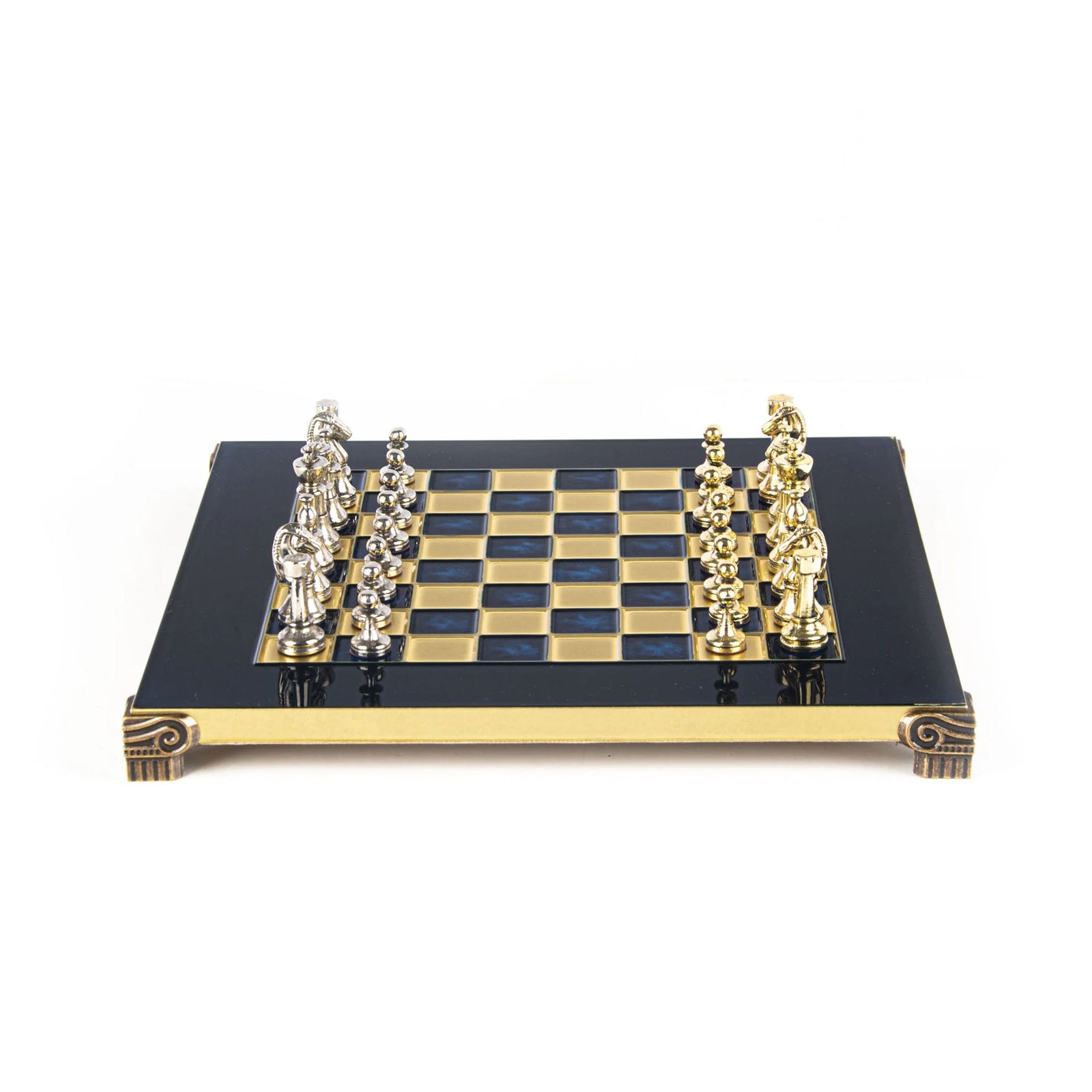 Manopoulos Classic Metal Staunton chess set small, blue
