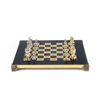 Manopoulos Classic Metal Staunton chess set small, blue