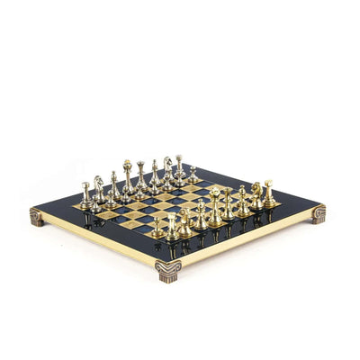 Manopoulos Classic Metal Staunton Chess, blue/gold/silver