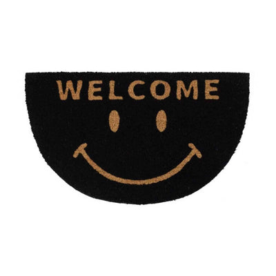 Semi-circular Smiling welcome mat, black