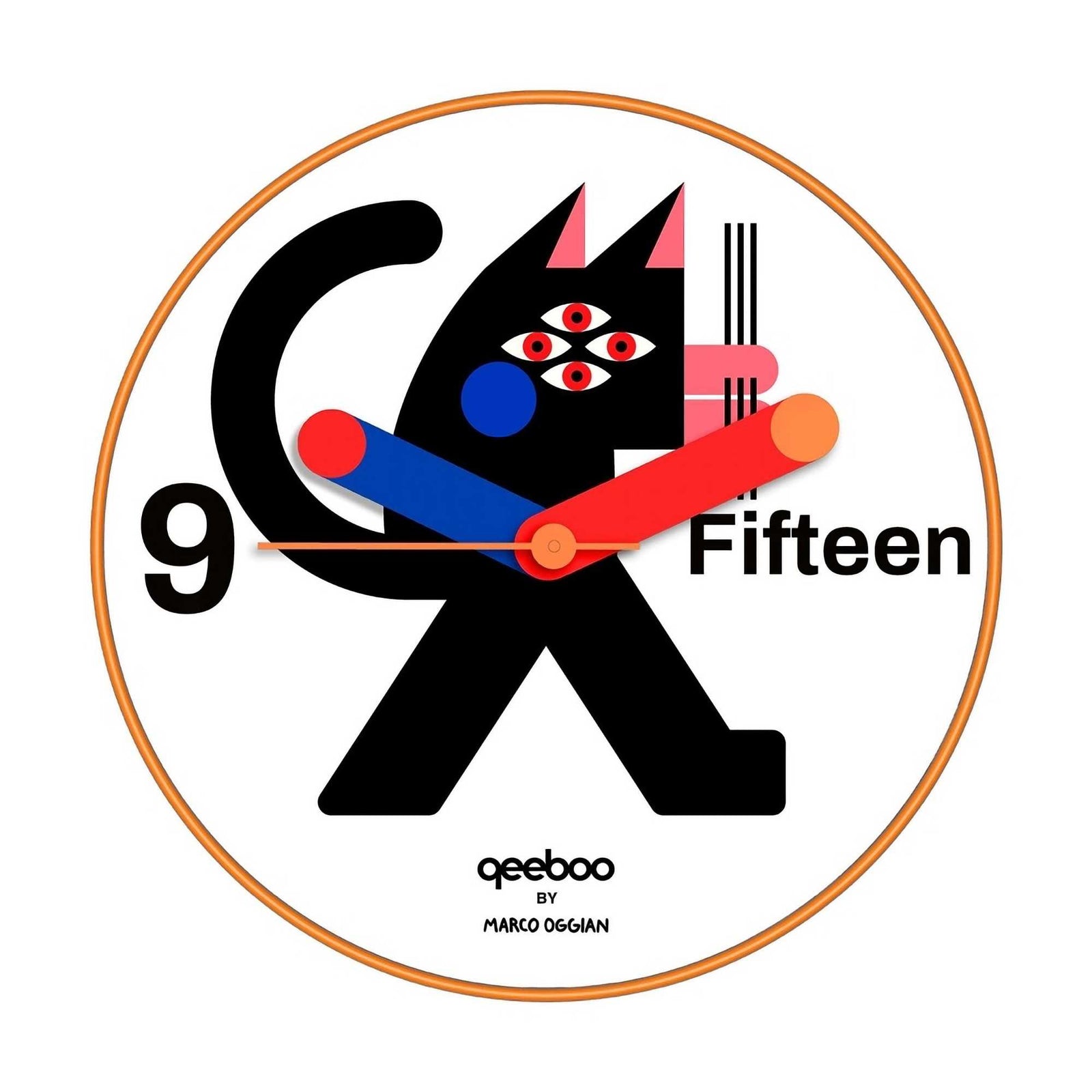 Qeeboo Black Cat wall clock by Marco Oggian