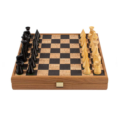 Manopoulos Handcrafted Black-Natural Cork Chess Set