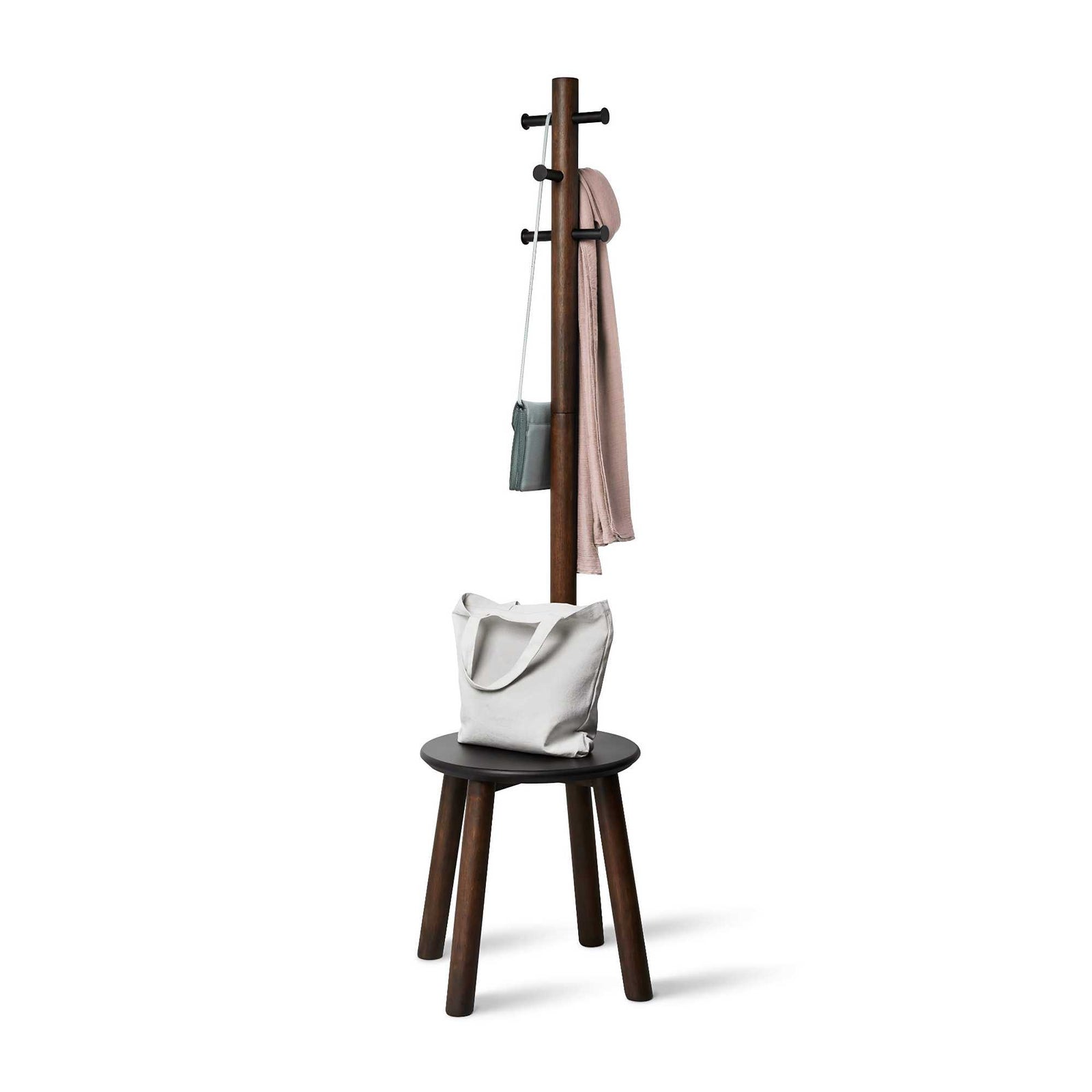 Umbra Pillar stool & coatrack, walnut