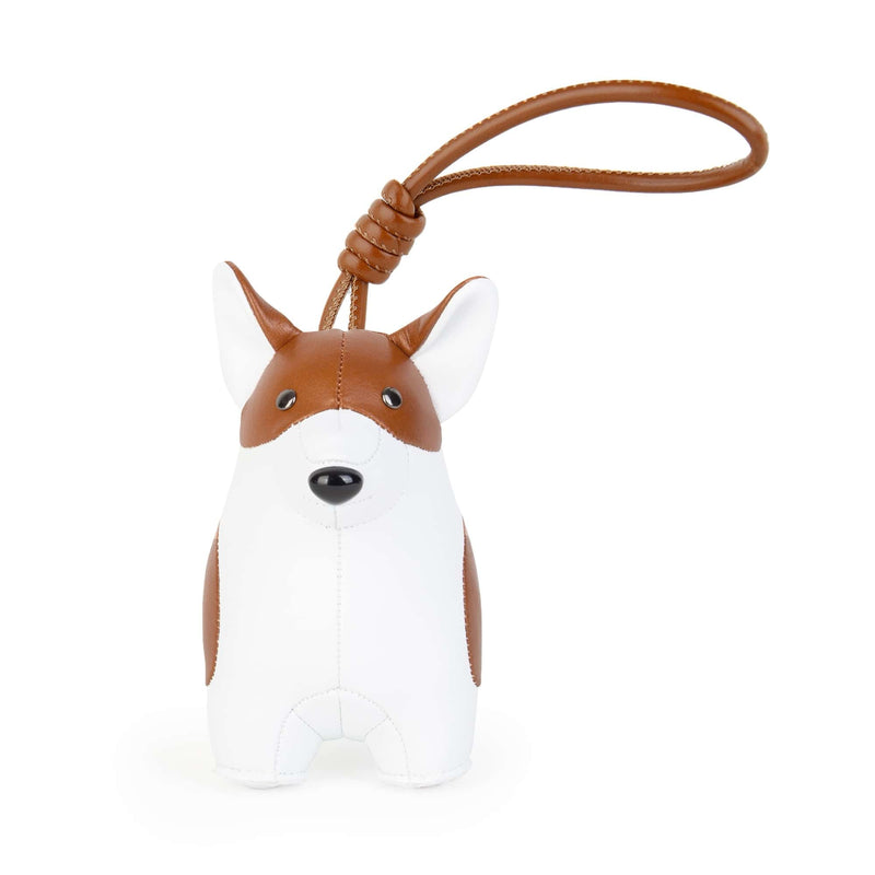 Zuny Corgi bag charm, tan/white