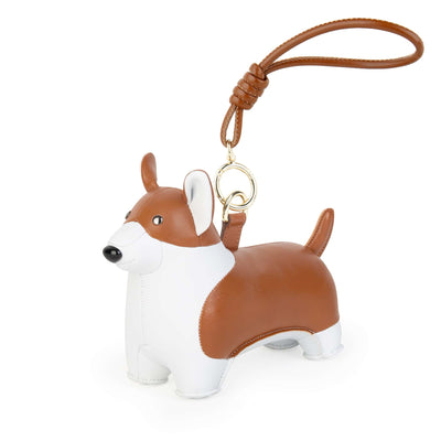 Zuny Corgi bag charm, tan/white
