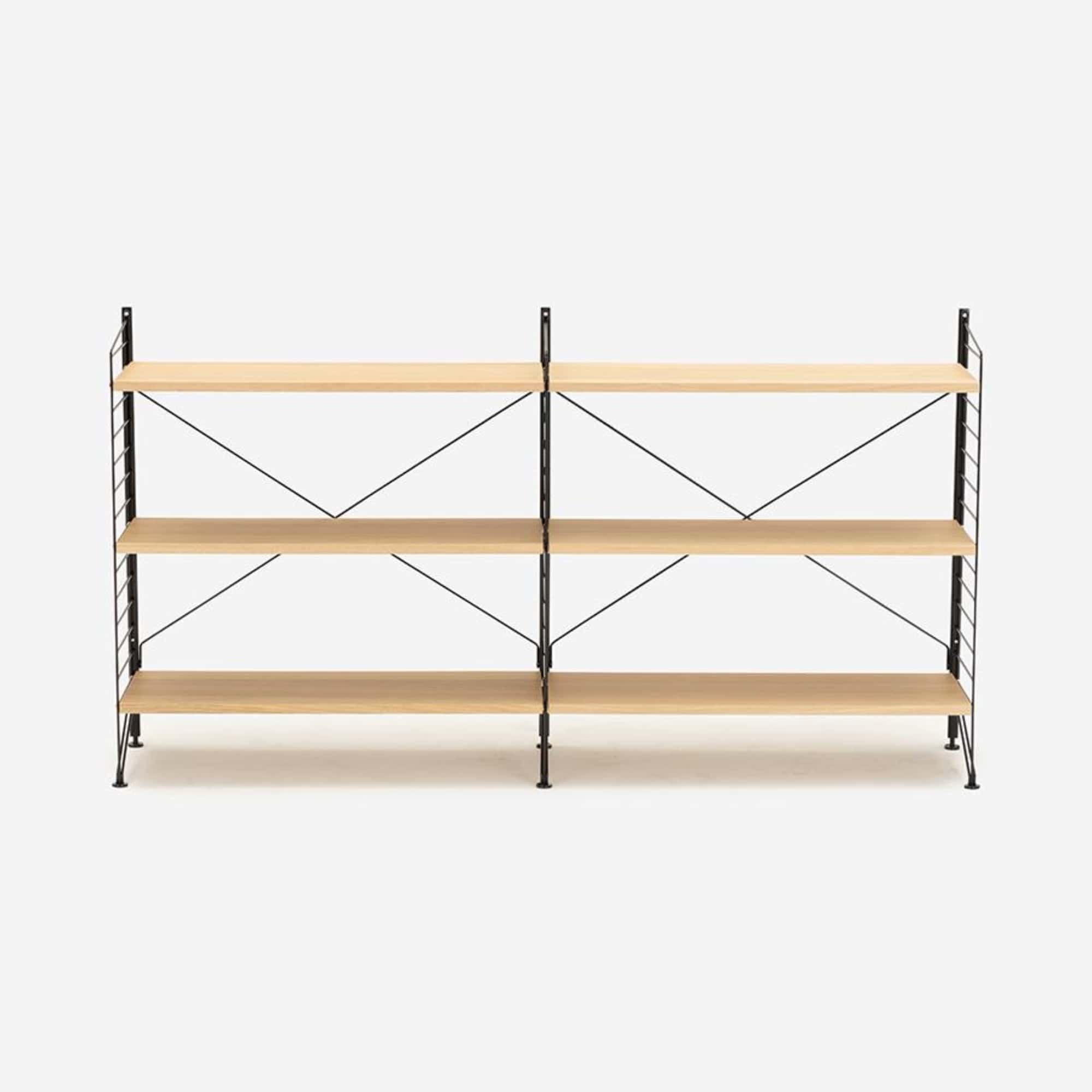 String Freestanding Shelf, 160cm Wide, Oak/Black