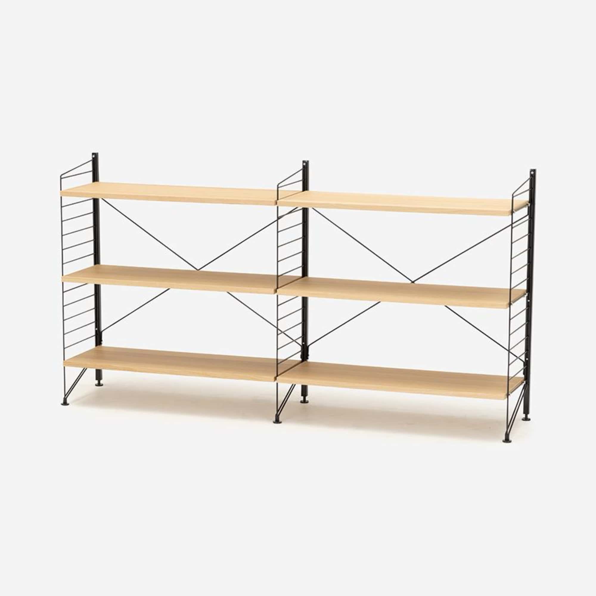String Freestanding Shelf, 160cm Wide, Oak/Black