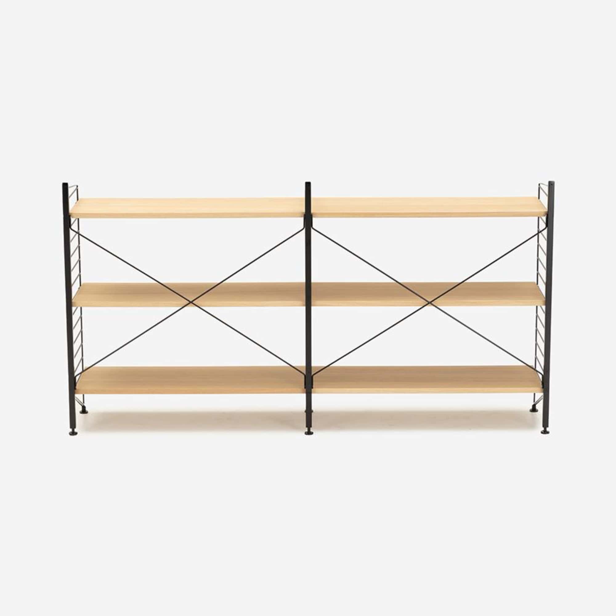 String Freestanding Shelf, 160cm Wide, Oak/Black