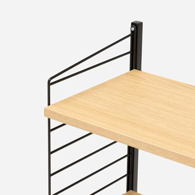 String Freestanding Shelf, 160cm Wide, Oak/Black