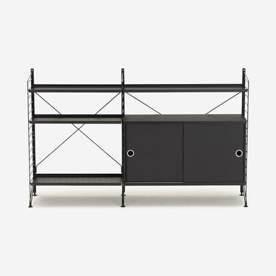 String Freestanding Shelf Cabinet, 140cm Wide, Black/Black