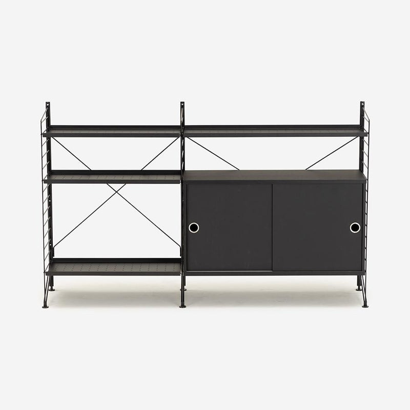 String Freestanding Shelf Cabinet, 140cm Wide, Black/Black