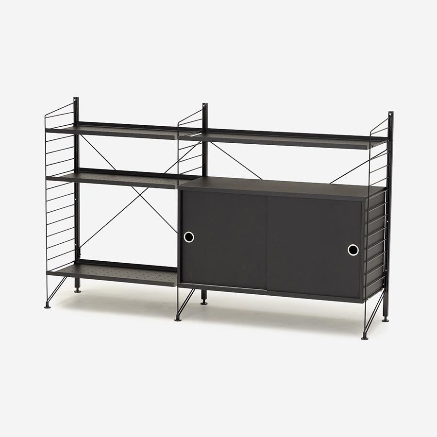 String Freestanding Shelf Cabinet, 140cm Wide, Black/Black