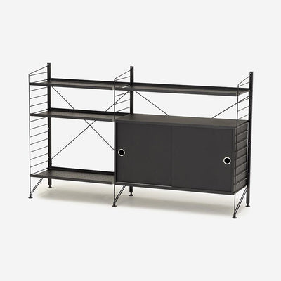String Freestanding Shelf Cabinet, 140cm Wide, Black/Black