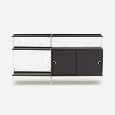 String Freestanding Shelf Cabinet, 140cm Wide, Black/White