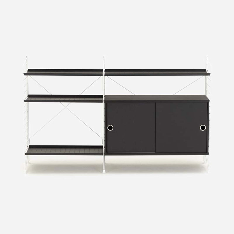 String Freestanding Shelf Cabinet, 140cm Wide, Black/White