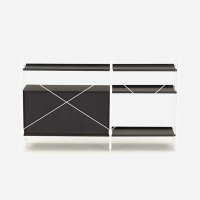 String Freestanding Shelf Cabinet, 140cm Wide, Black/White