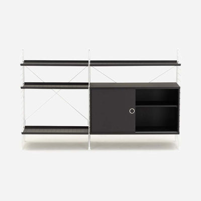 String Freestanding Shelf Cabinet, 140cm Wide, Black/White