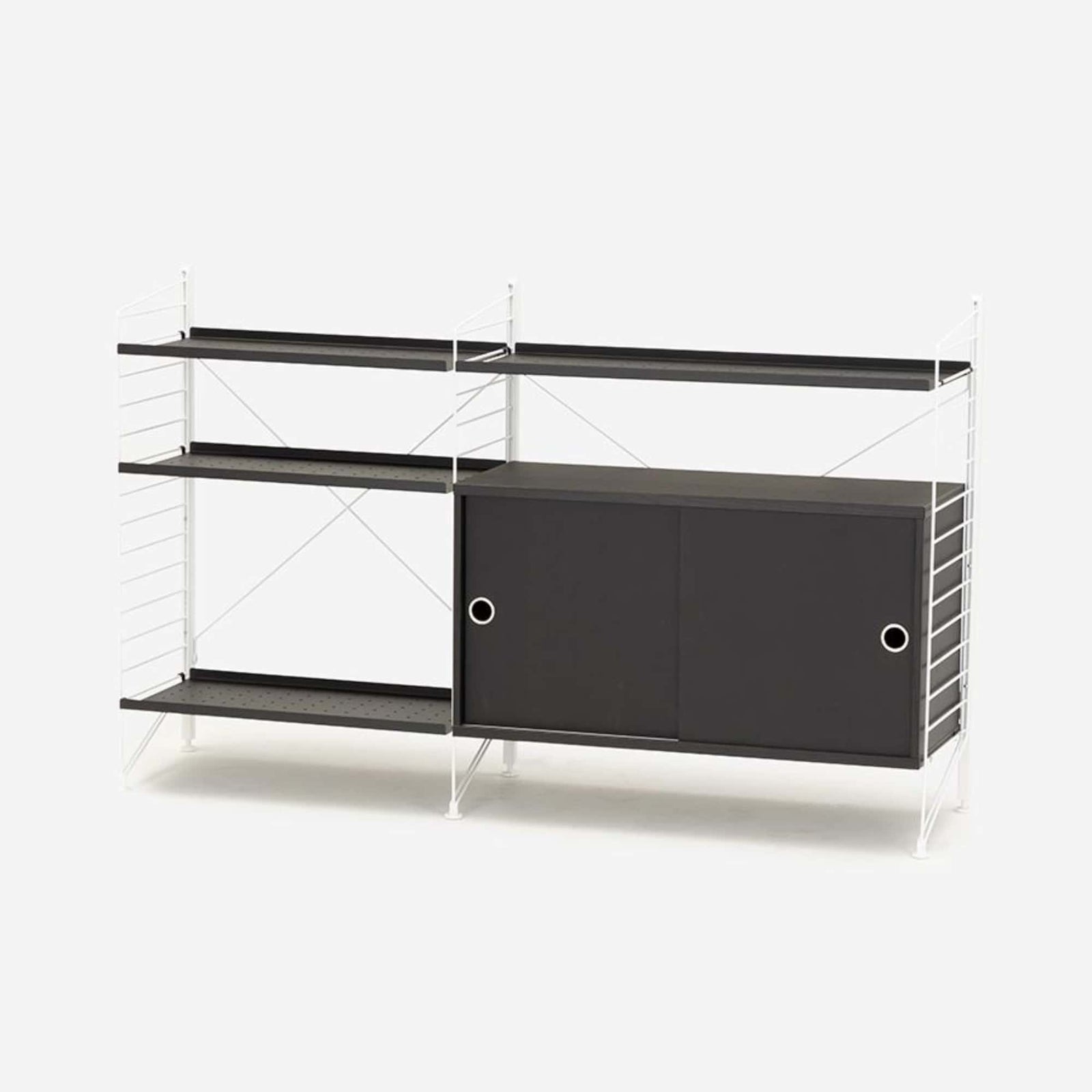 String Freestanding Shelf Cabinet, 140cm Wide, Black/White