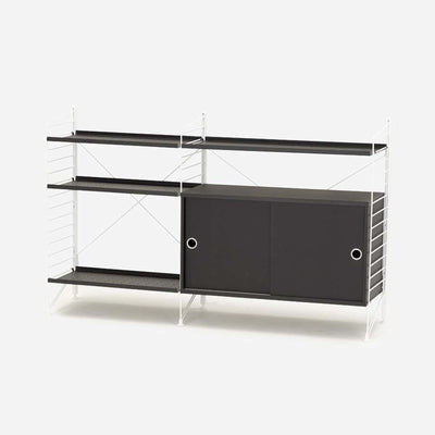 String Freestanding Shelf Cabinet, 140cm Wide, Black/White