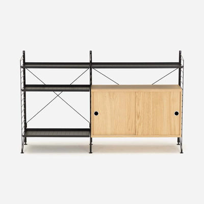 String Freestanding Shelf Cabinet, 140cm Wide, Oak/Black