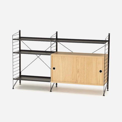 String Freestanding Shelf Cabinet, 140cm Wide, Oak/Black