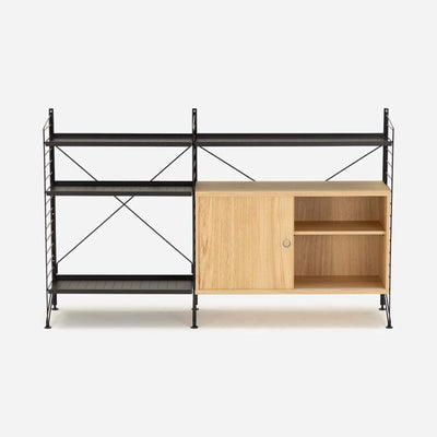 String Freestanding Shelf Cabinet, 140cm Wide, Oak/Black