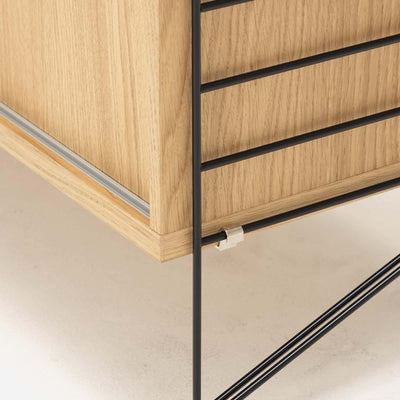 String Freestanding Shelf Cabinet, 140cm Wide, Oak/Black