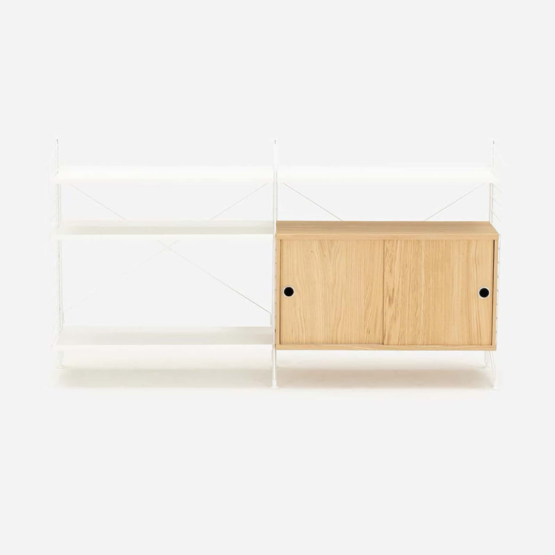 String Freestanding Shelf Cabinet, 160cm Wide, Oak/White