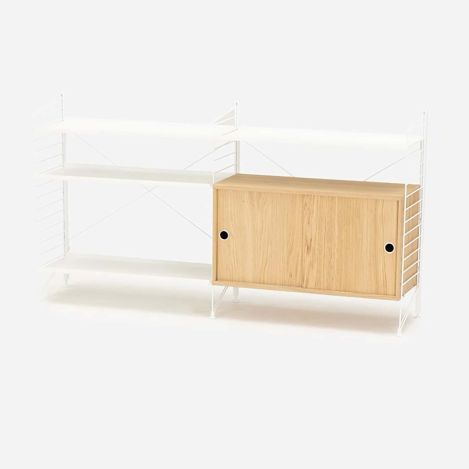 String Freestanding Shelf Cabinet, 160cm Wide, Oak/White